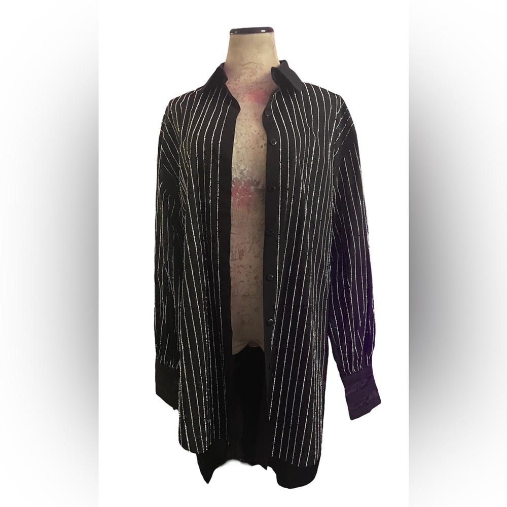 Rhinestone pinstripe button up shirt